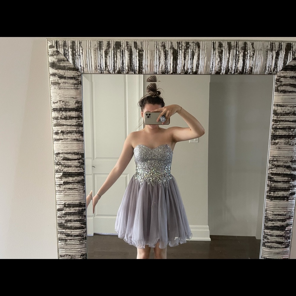 SILVER GREY PROM/GRAD DRESS